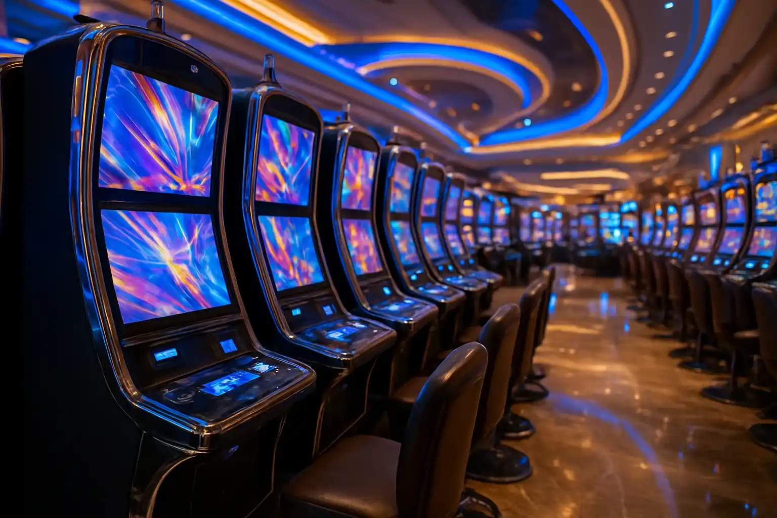 Premium Philippine casino slots floor at night inside Manila resort